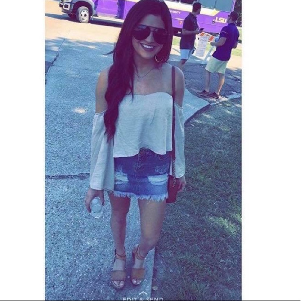 Distressed denim skirt